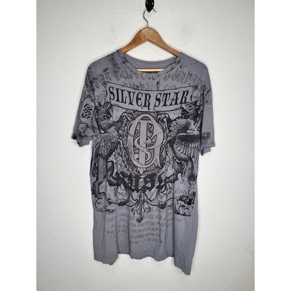 Y2K Silver Star T-Shirt Large Y2k Grunge St Pierre GSP Gray Metallic UFC MMA USA